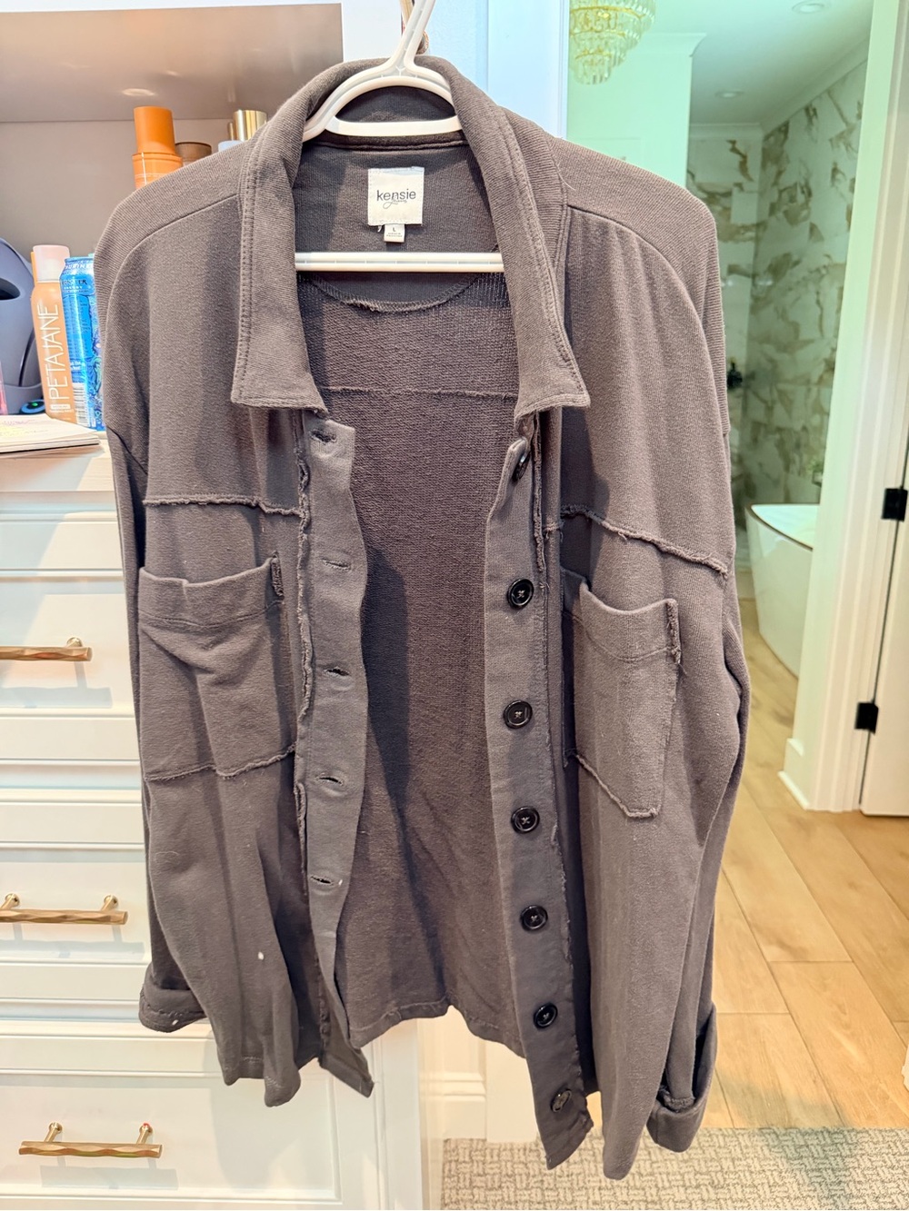 Kensie Charcoal Gray Button-Front Casual Shirt Jacket